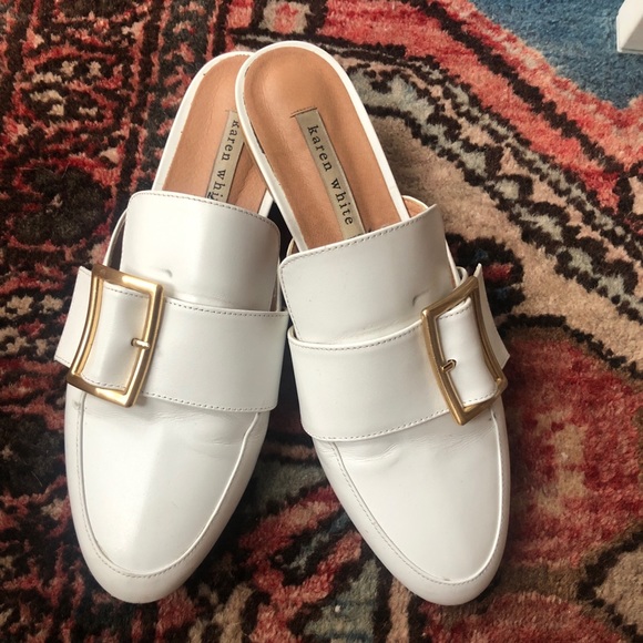 White leather mules flats with gold hardware - Picture 2 of 3